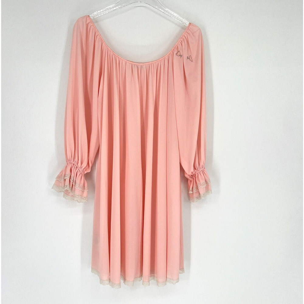 Vtg Lucie Ann‎ Nightgown Womens S Pink Feminine Romantic Lace Ruffle Short